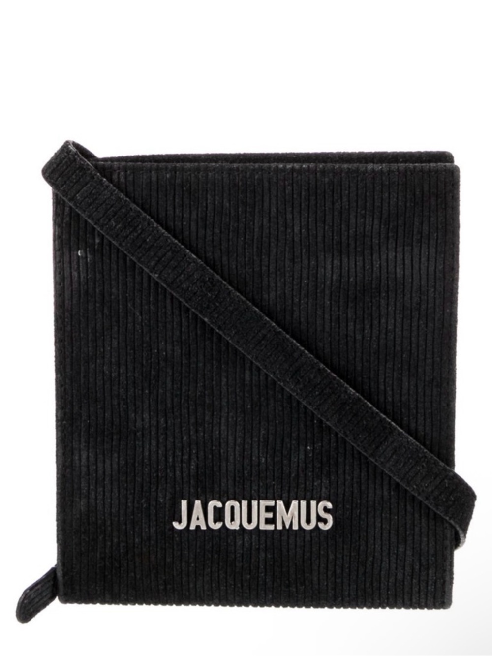 Jacquemus Black Corduroy Wallet With Strap